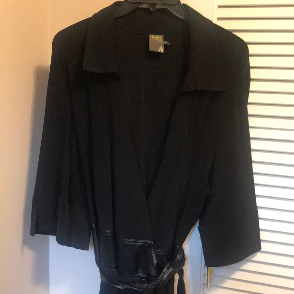 Long, wrap dress with leather-like belt